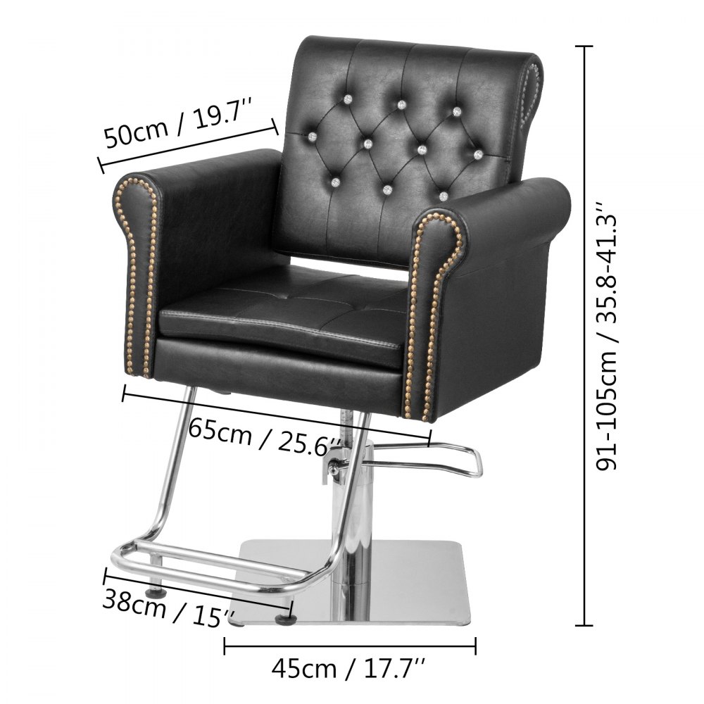 Vevor Sillas De Peluquería Sillón Barbero Para Salón, 65 X 50 X 91-105 Cm, Negro
