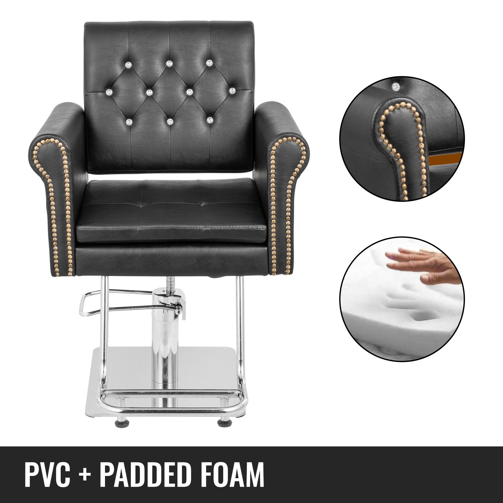 Vevor Sillas De Peluquería Sillón Barbero Para Salón, 65 X 50 X 91-105 Cm, Negro