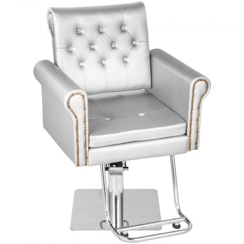 VEVOR Sillas de Peluquería, Sillón Barbero para Salón 65 x 50 x 91-105 cm, Plata