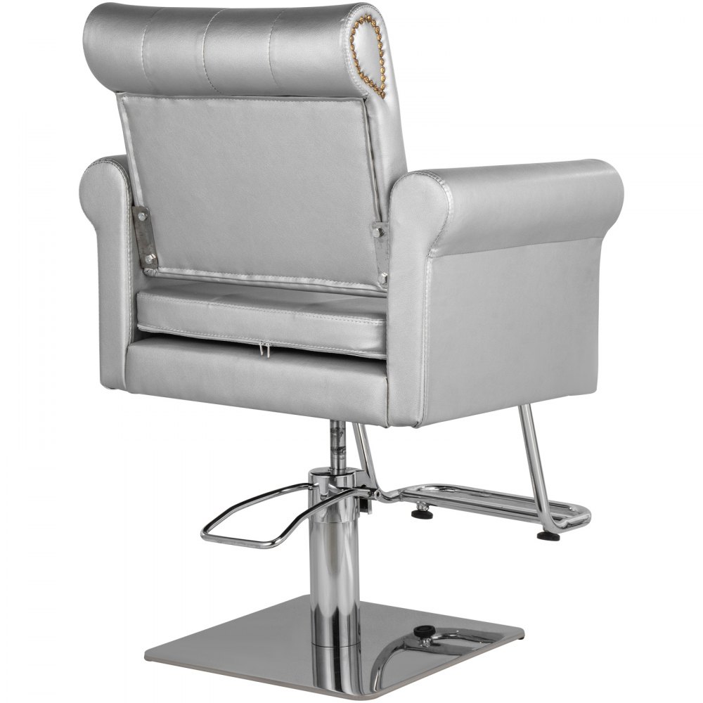 VEVOR Sillas de Peluquería, Sillón Barbero para Salón 65 x 50 x 91-105 cm, Plata