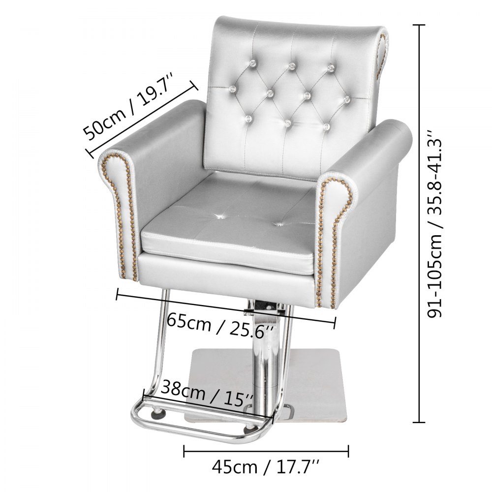 VEVOR Sillas de Peluquería, Sillón Barbero para Salón 65 x 50 x 91-105 cm, Plata