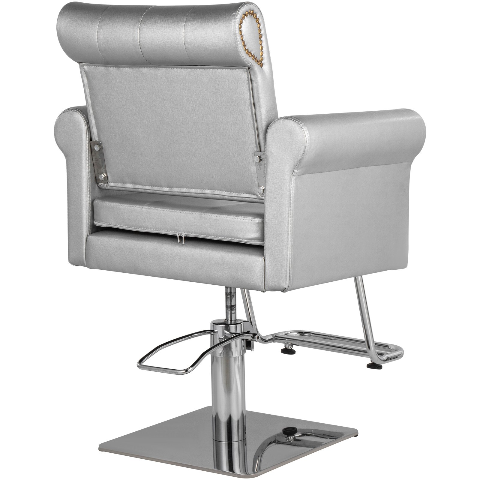 VEVOR Sillas de Peluquería, Sillón Barbero para Salón 65 x 50 x 91-105 cm, Plata