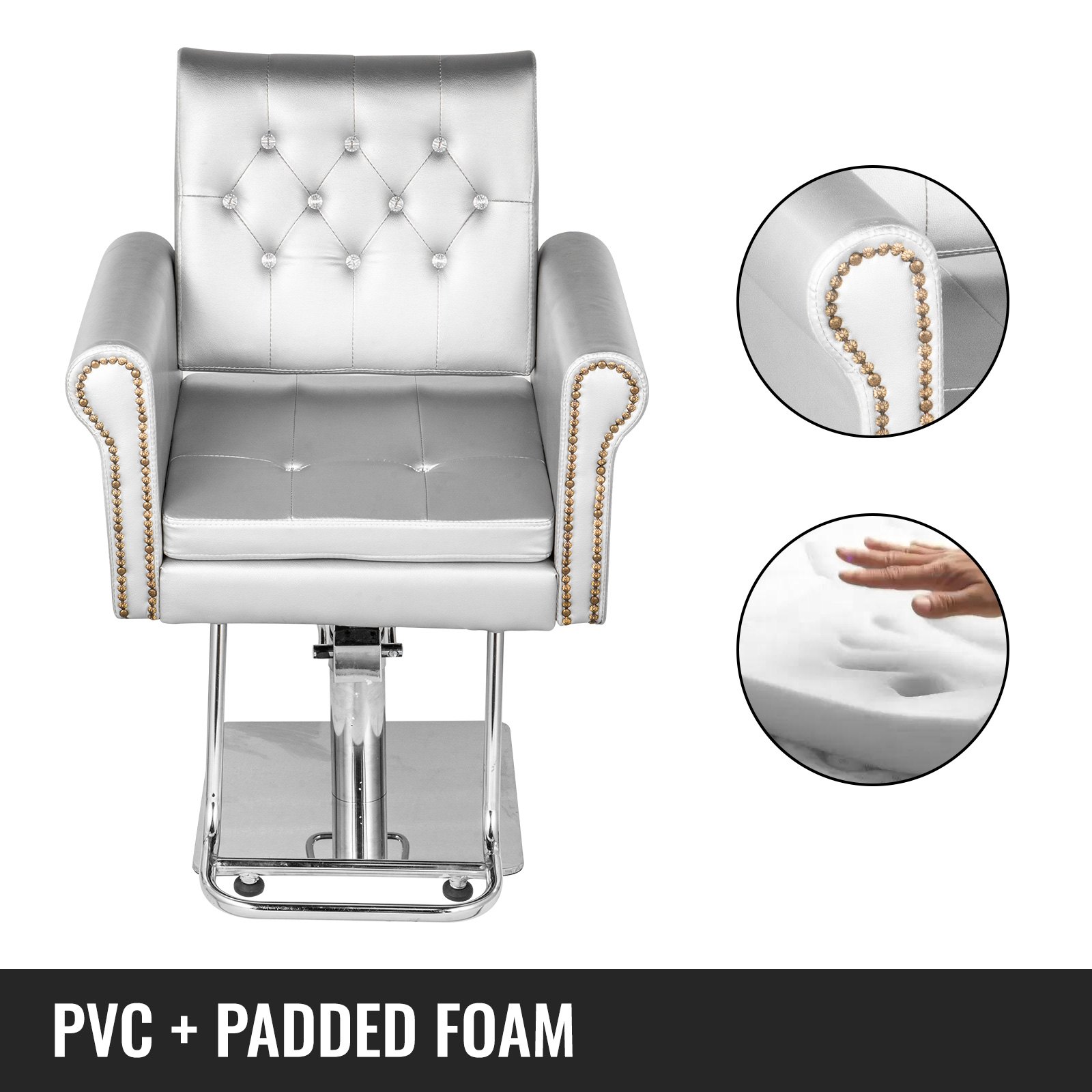 VEVOR Sillas de Peluquería, Sillón Barbero para Salón 65 x 50 x 91-105 cm, Plata