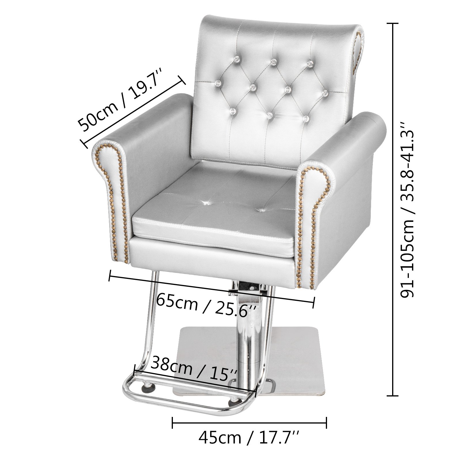 VEVOR Sillas de Peluquería, Sillón Barbero para Salón 65 x 50 x 91-105 cm, Plata