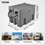 Depósito diésel portátil VEVOR con medidas, apto para tractores, barcos, autocaravanas y camiones.