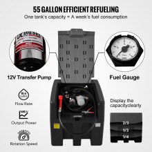 VEVOR Tanque de Diésel Portátil de Polietileno Tanque de Combustible Diésel de 58 Galones con Bomba de Transferencia de 12 V Almacenamiento de Diesel Negro Flujo Máximo de 10,6 GPM para Camión Tractor