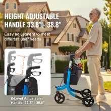 VEVOR Andador con Ruedas de 3 Ruedas para Personas Mayores, Andador con Ruedas Plegable de Aluminio Liviano con Mango Ajustable, Andador con Ruedas Grandes y Bolsa de Almacenamiento Espaciosa, Azul
