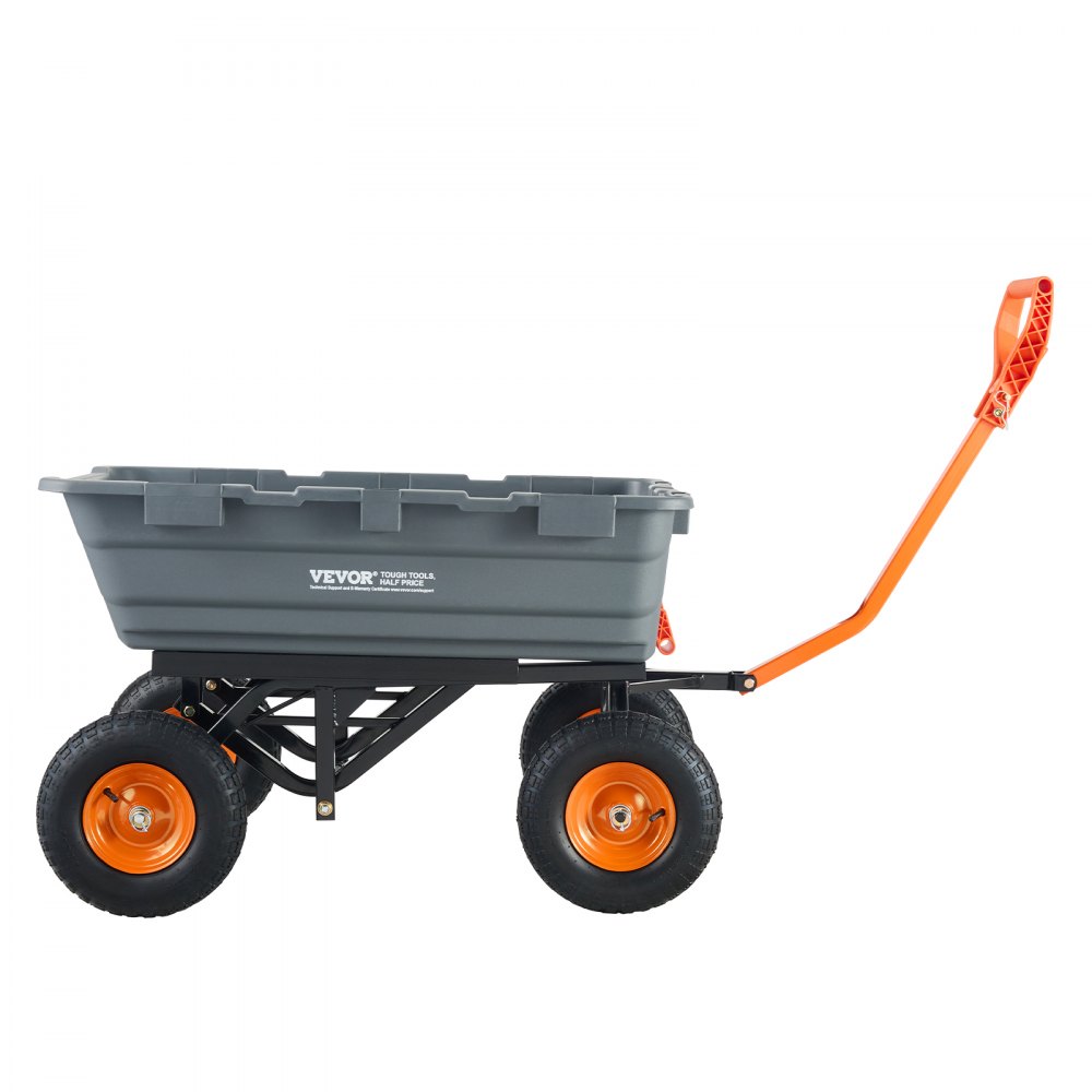 Carro volcador VEVOR, carro volcador de polietileno para jardín con marco de acero fácil de montar, vagón volcador con mango convertible 2 en 1, carretilla utilitaria de 1500 libras de capacidad, neumáticos de 13 pulgadas