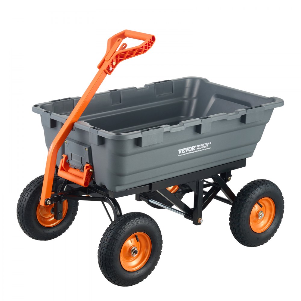 Carro volcador VEVOR, carro volcador de polietileno para jardín con marco de acero fácil de montar, vagón volcador con mango convertible 2 en 1, carretilla utilitaria de 1500 libras de capacidad, neumáticos de 13 pulgadas