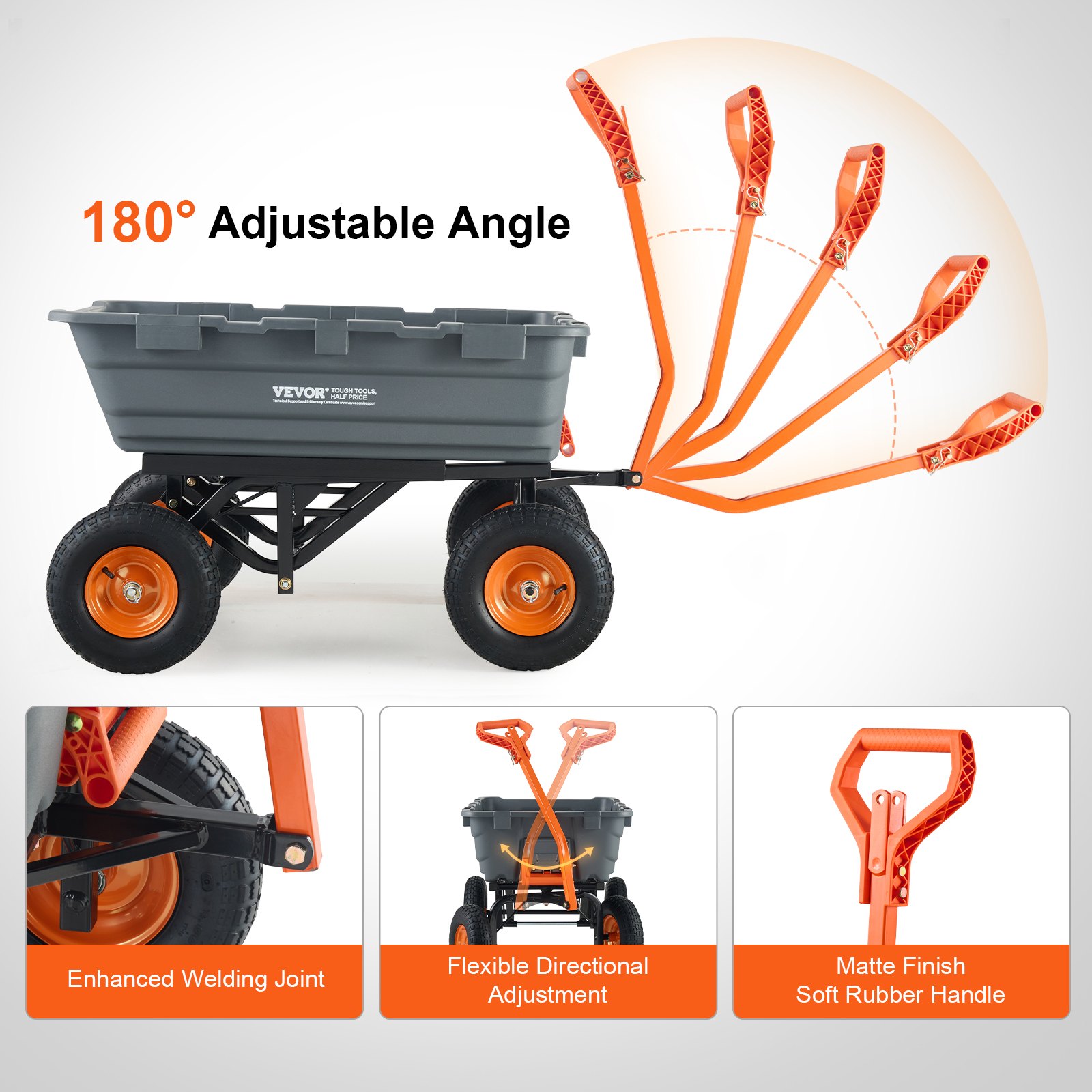 Carro volcador VEVOR, carro volcador de polietileno para jardín con marco de acero fácil de montar, vagón volcador con mango convertible 2 en 1, carretilla utilitaria de 1500 libras de capacidad, neumáticos de 13 pulgadas