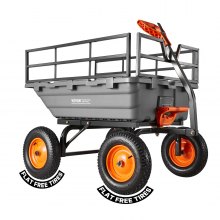 VEVOR Carro de Jardín Basculante 680 kg de Carga, Carretilla de Transporte con Valla Metálica Desmontable Mango Flexible Ruedas Todo Terreno, Carrito de Mano para Jardinería Herramientas Construcción