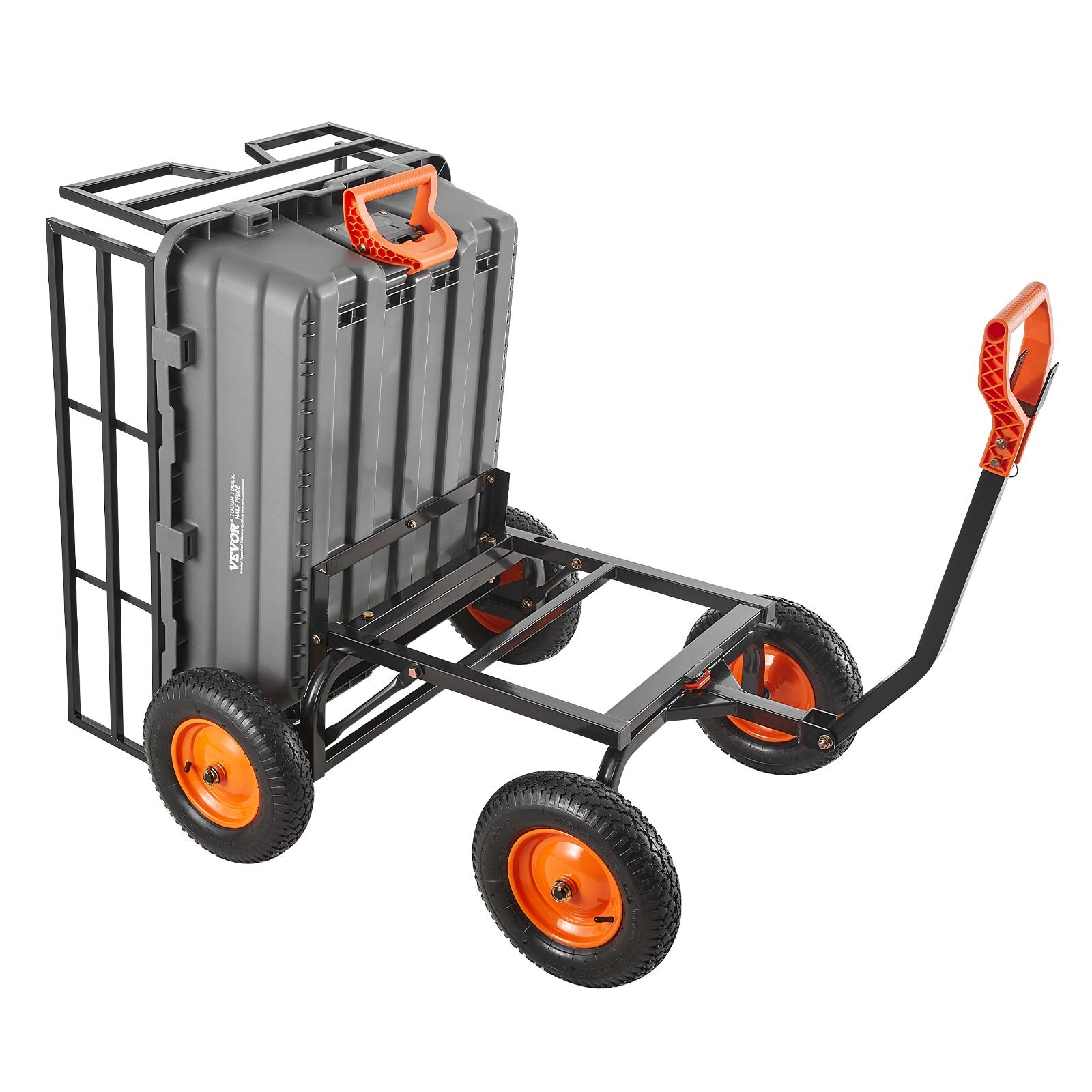 VEVOR Carro de Jardín Basculante 680 kg de Carga, Carretilla de Transporte con Valla Metálica Desmontable Mango Flexible Ruedas Todo Terreno, Carrito de Mano para Jardinería Herramientas Construcción