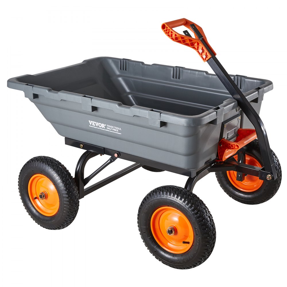 VEVOR Carro de Jardín Basculante, Capacidad de Carga 680 kg, Carretilla de Transporte con Mango Flexible Ruedas Todo Terreno, Marco de Acero, Carro de Mano para Herramientas Jardinería Construcción
