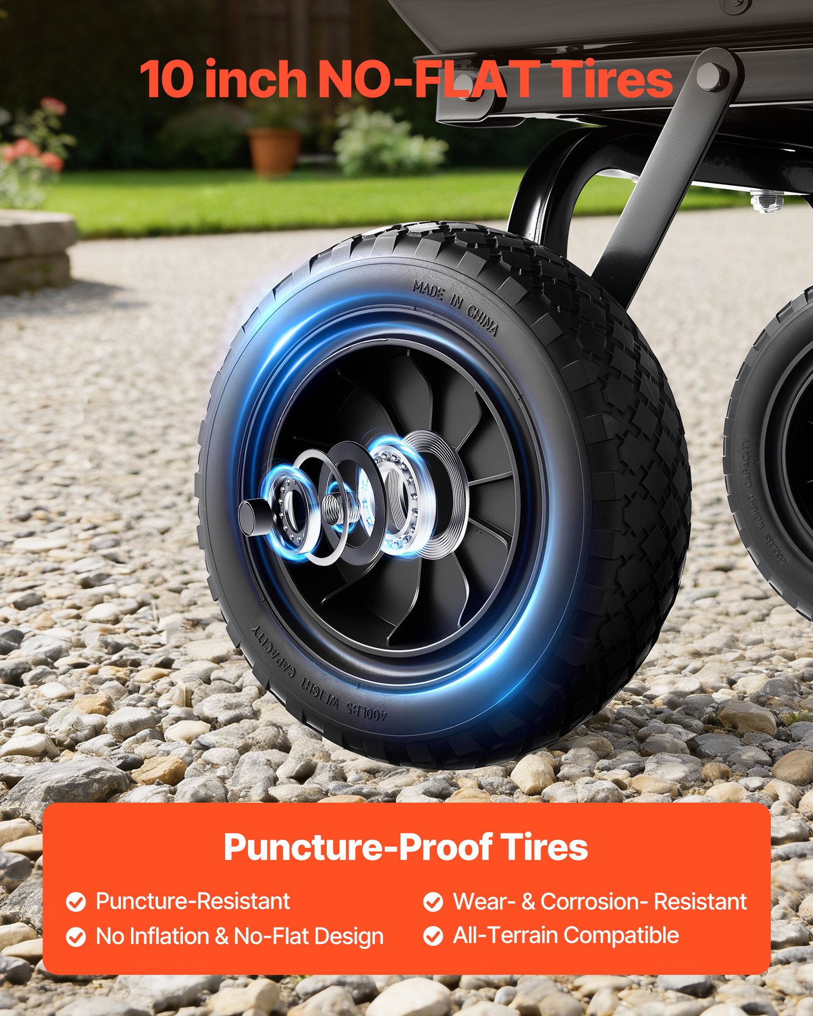 VEVOR Carro de Jardín con Función Basculante Carga de 272 kg, Carro de Jardín de Polietileno Mecanismo de Volcado de 90°, con Ruedas Giratorias de 180°, Rodamientos Flexibles de 270° para Plantas