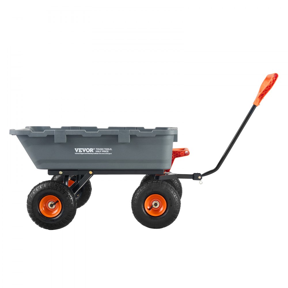 Carro volcador VEVOR, carro volcador de polietileno para jardín con marco de acero fácil de montar, carro volquete con mango convertible 2 en 1, carretilla utilitaria de 800 libras de capacidad, neumáticos de 10 pulgadas