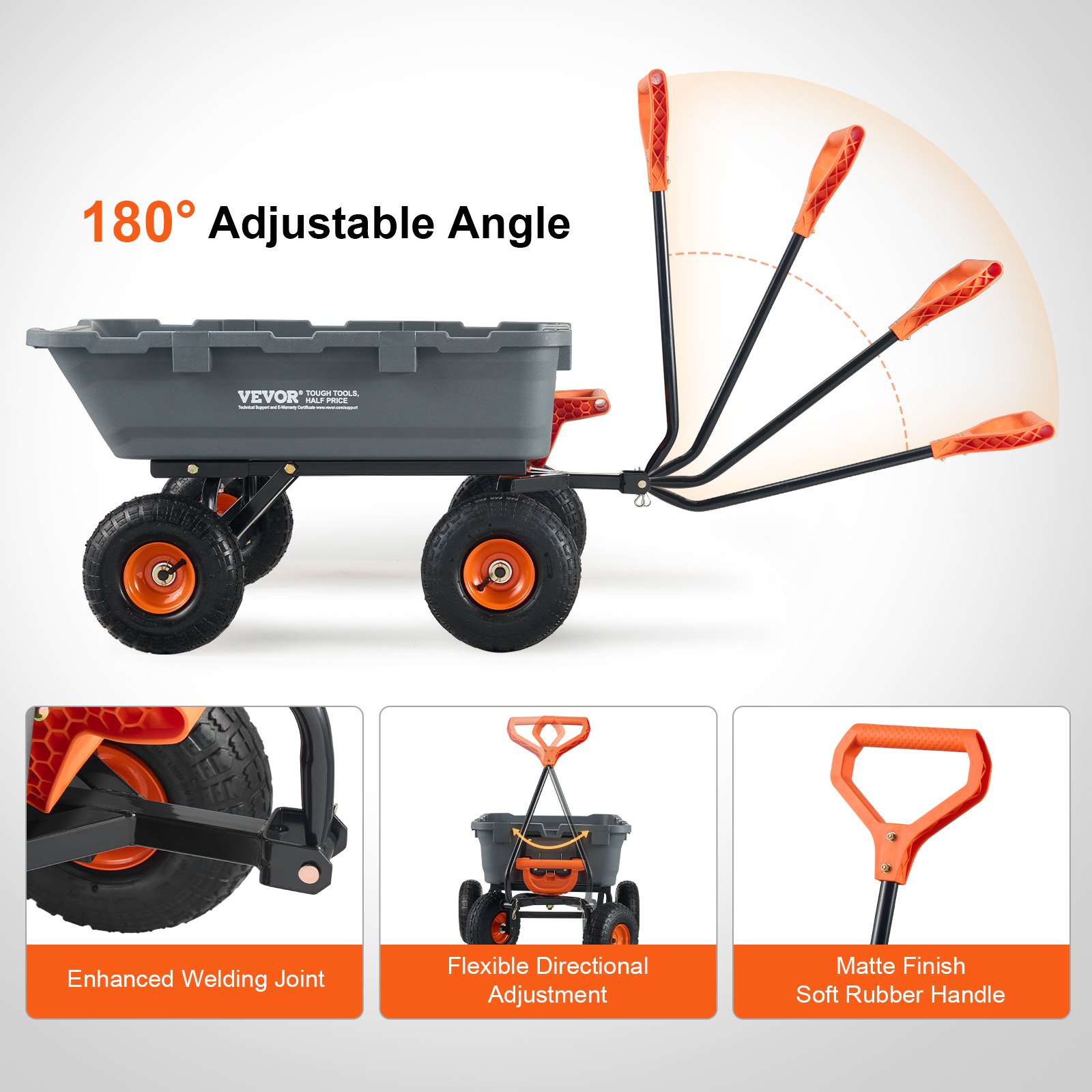 Carro volcador VEVOR, carro volcador de polietileno para jardín con marco de acero fácil de montar, carro volquete con mango convertible 2 en 1, carretilla utilitaria de 800 libras de capacidad, neumáticos de 10 pulgadas