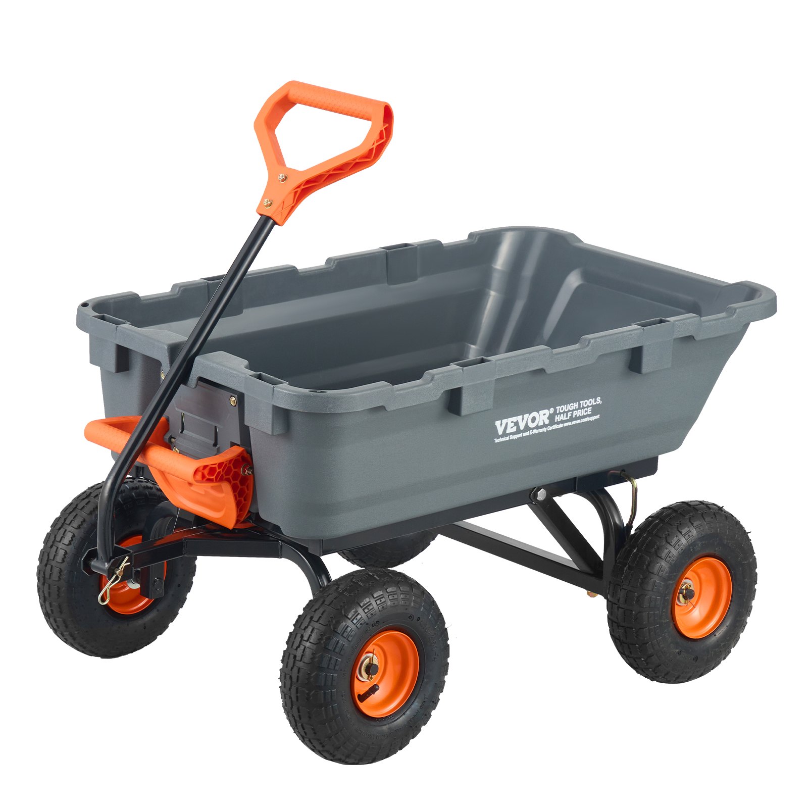 Carro volcador VEVOR, carro volcador de polietileno para jardín con marco de acero fácil de montar, carro volquete con mango convertible 2 en 1, carretilla utilitaria de 800 libras de capacidad, neumáticos de 10 pulgadas