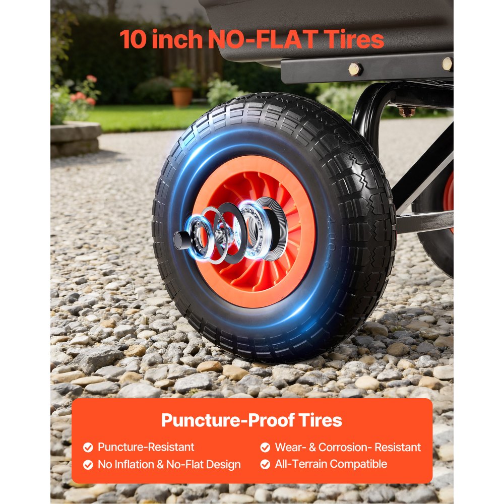 VEVOR Carro de Jardín con Función Basculante Carga de 362 kg, con Valla de Almacenamiento, Carro de Jardín de Polietileno Mecanismo de Volcado de 90°, con Ruedas Giratorias de 180°, para Plantas