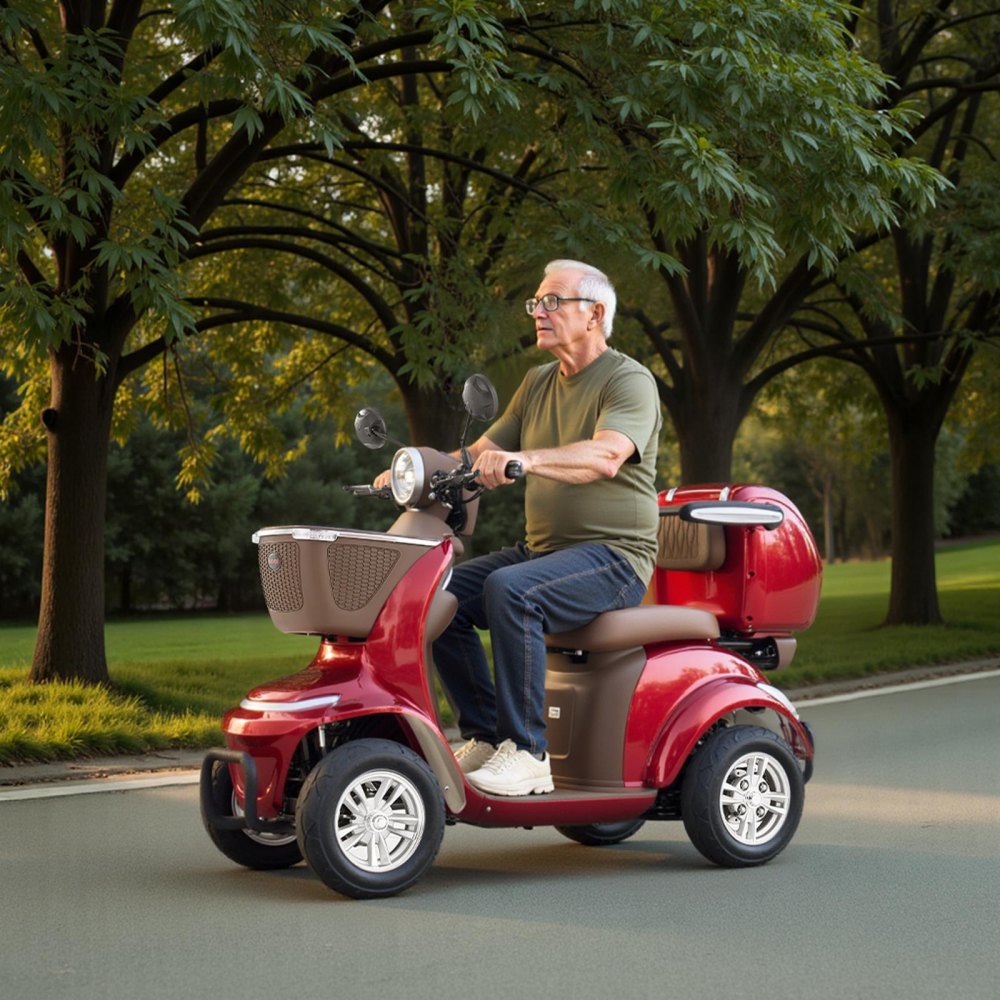 VEVOR Patinete Eléctrico de Movilidad 4 Ruedas, Capacidad de Carga 227 kg, para Personas Mayores con 3 Marchas, Autonomía 35 km, 1000 W, Todoterreno, Pendiente Máxima 20°, 1680 x 670 x 1170 mm