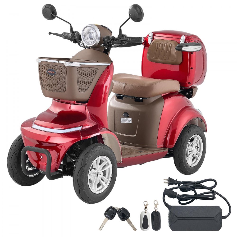 VEVOR Patinete Eléctrico de Movilidad 4 Ruedas, Capacidad de Carga 227 kg, para Personas Mayores con 3 Marchas, Autonomía 35 km, 1000 W, Todoterreno, Pendiente Máxima 20°, 1680 x 670 x 1170 mm