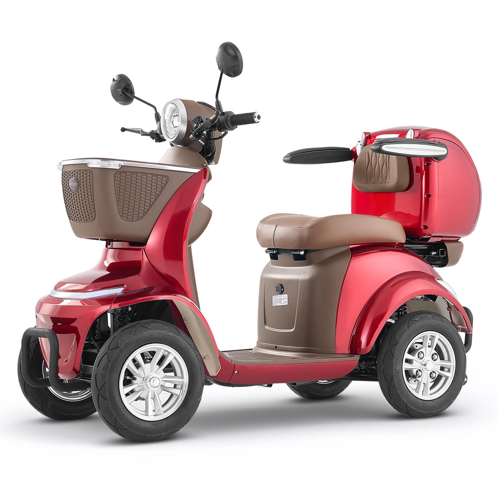 VEVOR Patinete Eléctrico de Movilidad 4 Ruedas, Capacidad de Carga 227 kg, para Personas Mayores con 3 Marchas, Autonomía 35 km, 1000 W, Todoterreno, Pendiente Máxima 20°, 1680 x 670 x 1170 mm