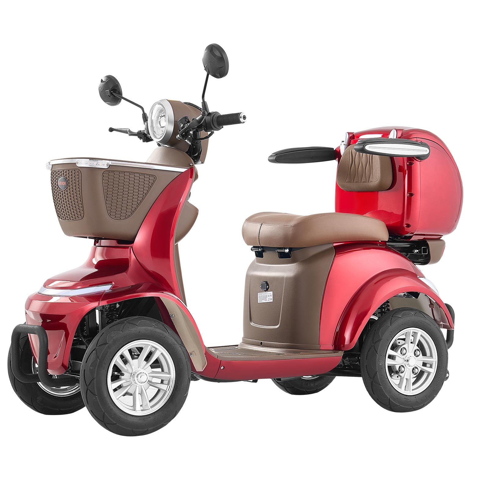 VEVOR Patinete Eléctrico de Movilidad 4 Ruedas, Capacidad de Carga 227 kg, para Personas Mayores con 3 Marchas, Autonomía 35 km, 1000 W, Todoterreno, Pendiente Máxima 20°, 1680 x 670 x 1170 mm