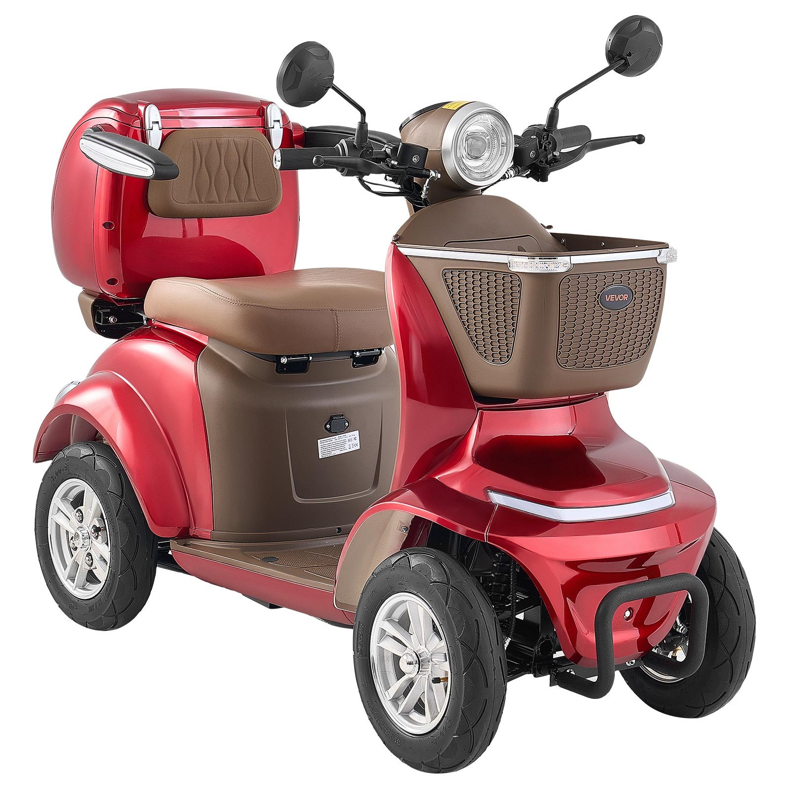 VEVOR Patinete Eléctrico de Movilidad 4 Ruedas, Capacidad de Carga 227 kg, para Personas Mayores con 3 Marchas, Autonomía 35 km, 1000 W, Todoterreno, Pendiente Máxima 20°, 1680 x 670 x 1170 mm