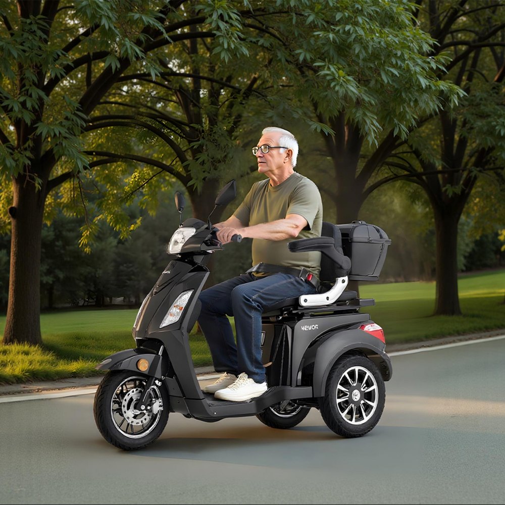 VEVOR Patinete de Movilidad de 3 Ruedas, para Personas Mayores y Adultos, Capacidad de Carga de 227 kg, Rueda de Movilidad, Autonomía de 35 km con 3 Velocidades, 1000 W, Pendiente Máxima de 20°