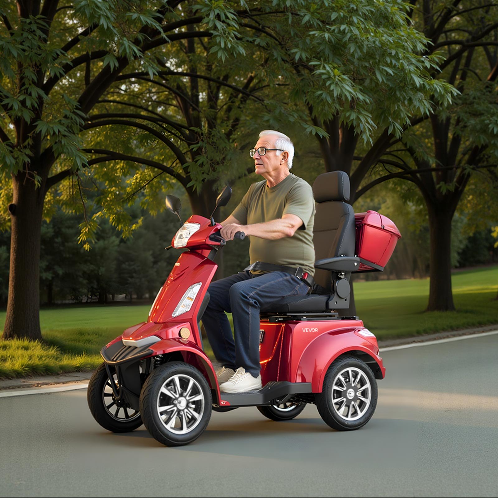VEVOR Patinete Eléctrico de Movilidad de 4 Ruedas, para Personas Mayores, Capacidad de Carga de 227 kg, Autonomía de 35 km con 3 Velocidades, 1 kW, Todoterreno, Pendiente Máxima de 20°, Rojo
