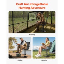 VEVOR Silla de Caza Giratoria Silenciosa de 360°, Ligera, con Estructura de Acero Resistente, Asiento Tipo Taburete, Reposabrazos Acolchados, Carga 136 kg, para Pesca y Camping al Aire Libre.