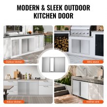 VEVOR Puerta de Acceso a Barbacoa 914 x 610 x 45 mm Puerta de Cocina Exterior Doble Puerta Empotrada de Acero Inoxidable con Manija para Isla de Barbacoa, Estación de Parrilla, Armario Exterior