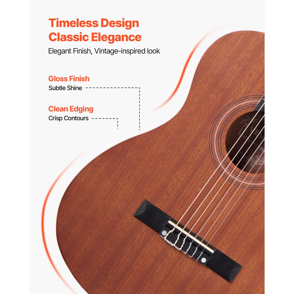 VEVOR Guitarra Clásica, Kit de Guitarra Clásica de Madera de 900 mm con Cuerdas de Nailon, Funda, Correa, Afinador, Cuerdas Adicionales, Púas, Cejilla, Sapeli y Palisandro, para Estudiantes, Natural
