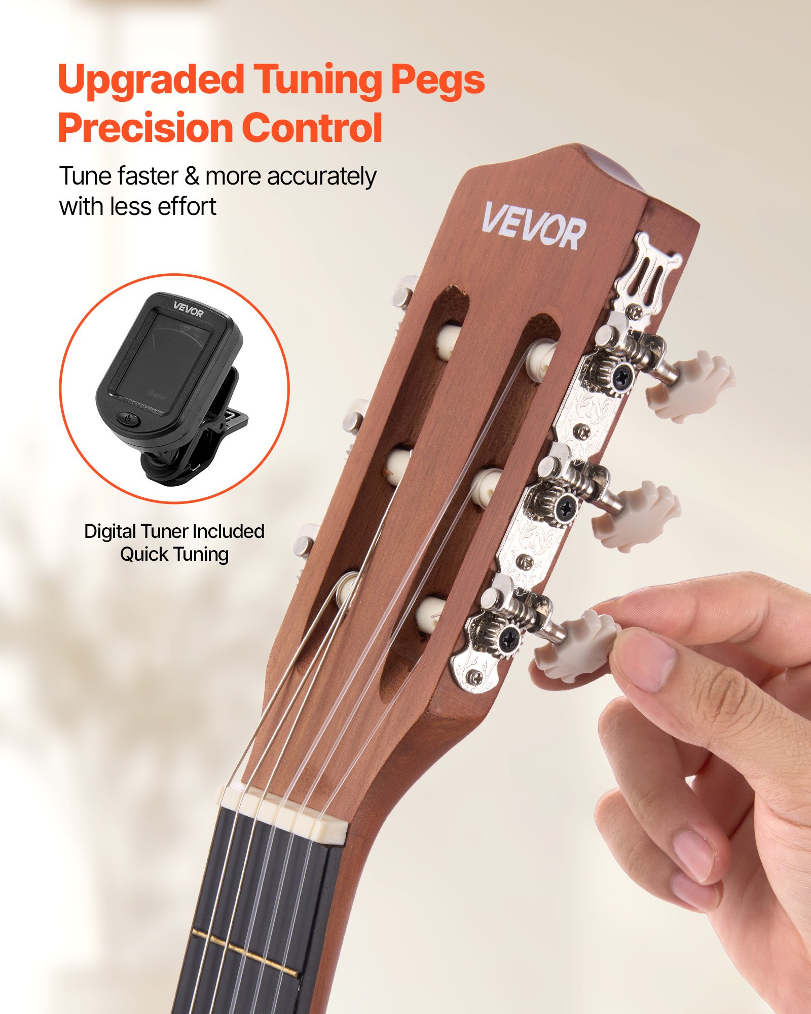 VEVOR Guitarra Clásica, Kit de Guitarra Clásica de Madera de 900 mm con Cuerdas de Nailon, Funda, Correa, Afinador, Cuerdas Adicionales, Púas, Cejilla, Sapeli y Palisandro, para Estudiantes, Natural
