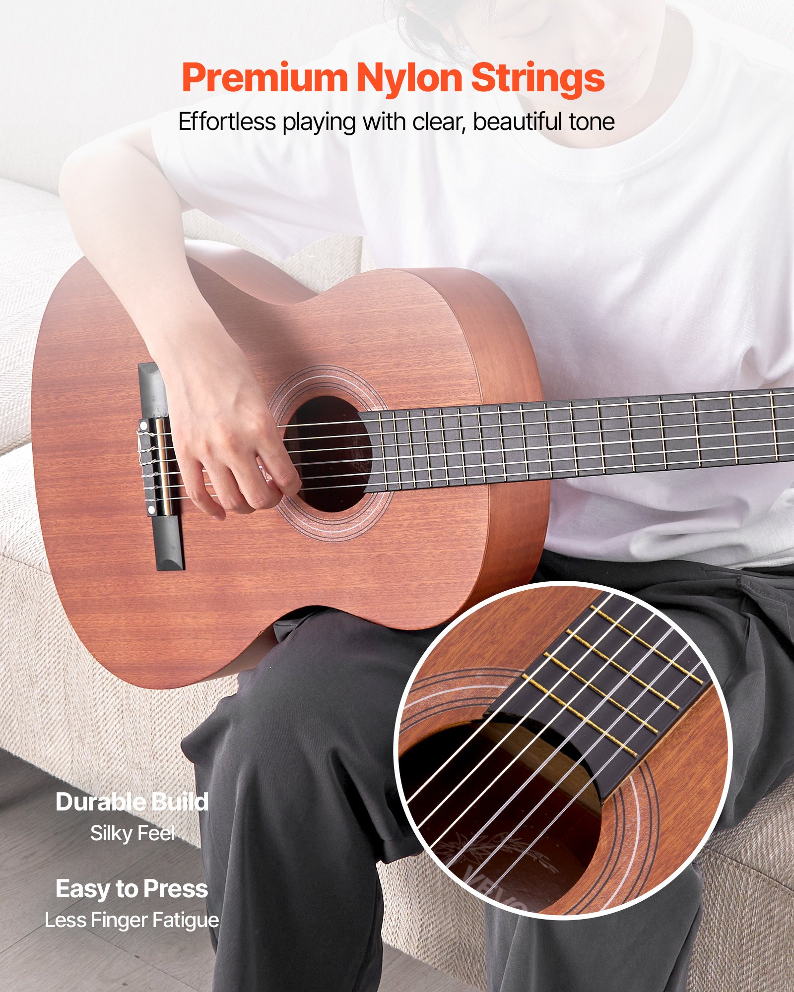 VEVOR Guitarra Clásica, Kit de Guitarra Clásica de Madera de 900 mm con Cuerdas de Nailon, Funda, Correa, Afinador, Cuerdas Adicionales, Púas, Cejilla, Sapeli y Palisandro, para Estudiantes, Natural