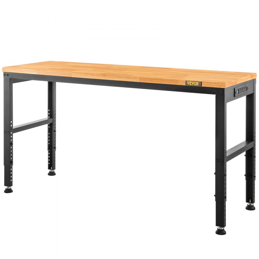 VEVOR Banco de Trabajo Ajustable Mesa de Trabajo de Garaje 1550x510 mm Alturas 688-910 mm Carga de 900 kg con Tomas de Corriente Estructura de Metal y Almohadillas para los Pies, para Taller