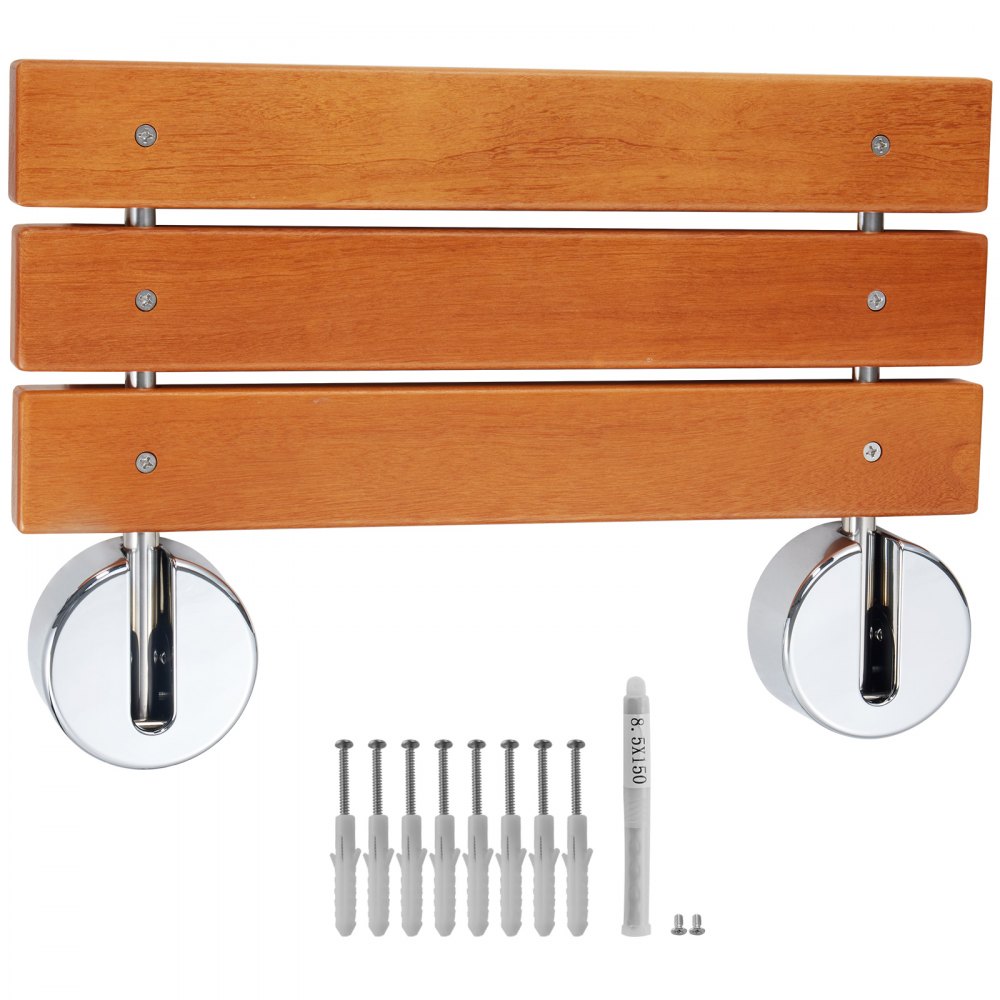 VEVOR Asiento de ducha plegable de teca, 20.1" x 13.2" desplegado, banco de ducha plegable montado en la pared con capacidad de carga de 440 libras, silla de ducha plegable para el cuidado del hogar que ahorra espacio, para personas mayores, mujeres embarazadas y niños