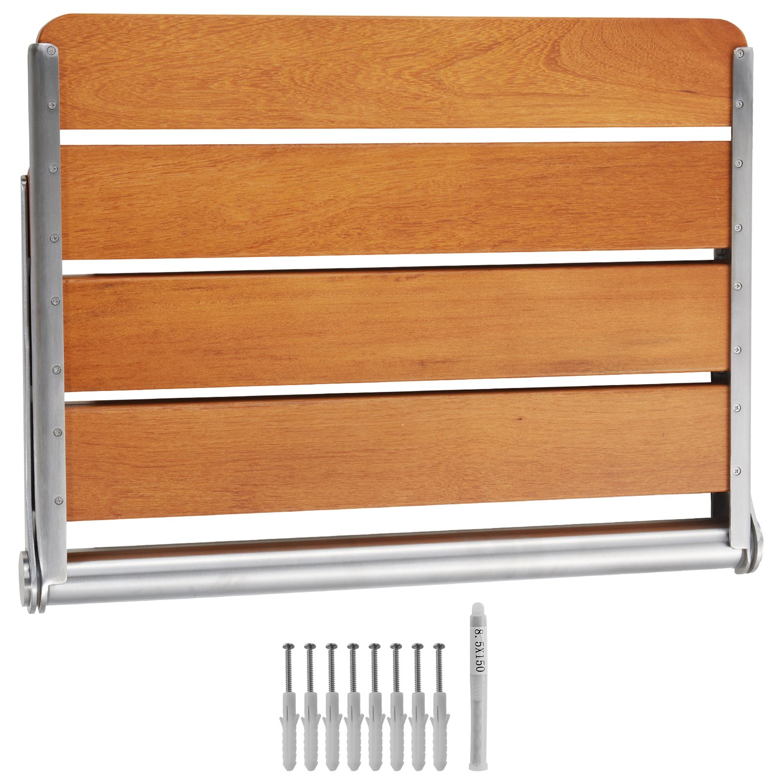 VEVOR Folding Shower Seat Teak, Wall-Mounted Foldable Shower Bench with 227 kg Load Capacity, Space-Saving Foldable Shower Chair for Seniors, Pregnant Women, Children 530 x 406 x 318 mm