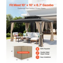 VEVOR Cortina de Privacidad para Cenador Impermeable 284 x 284 x 204 cm, Caqui