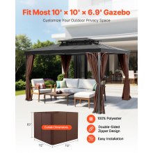 VEVOR Cortinas Impermeables para Cenador para Exterior 284x284x211cm, Color Café