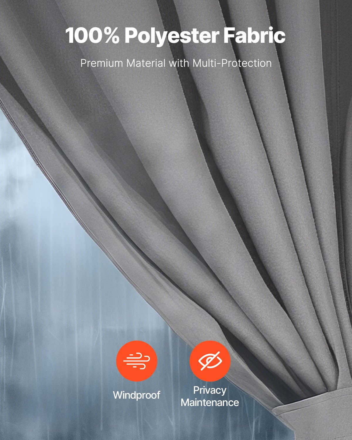 VEVOR patio curtain, 2840x2840x2040mm, side wall gazebo privacy curtains with zippers, sunshade curtains as a replacement for patio roofing, curtains only, gray