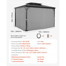 VEVOR Cortinas Impermeables para Cenador para Exteriores 284 x 284 x 211 cm Gris