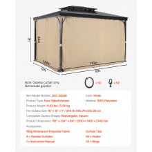 VEVOR Cortinas de Poliéster para Cenador para Exteriores 281 x 341 x 214cm Caqui