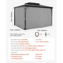 VEVOR Cortinas Impermeables para Cenador para Exterior 283 x 340 x 203,5 cm Gris