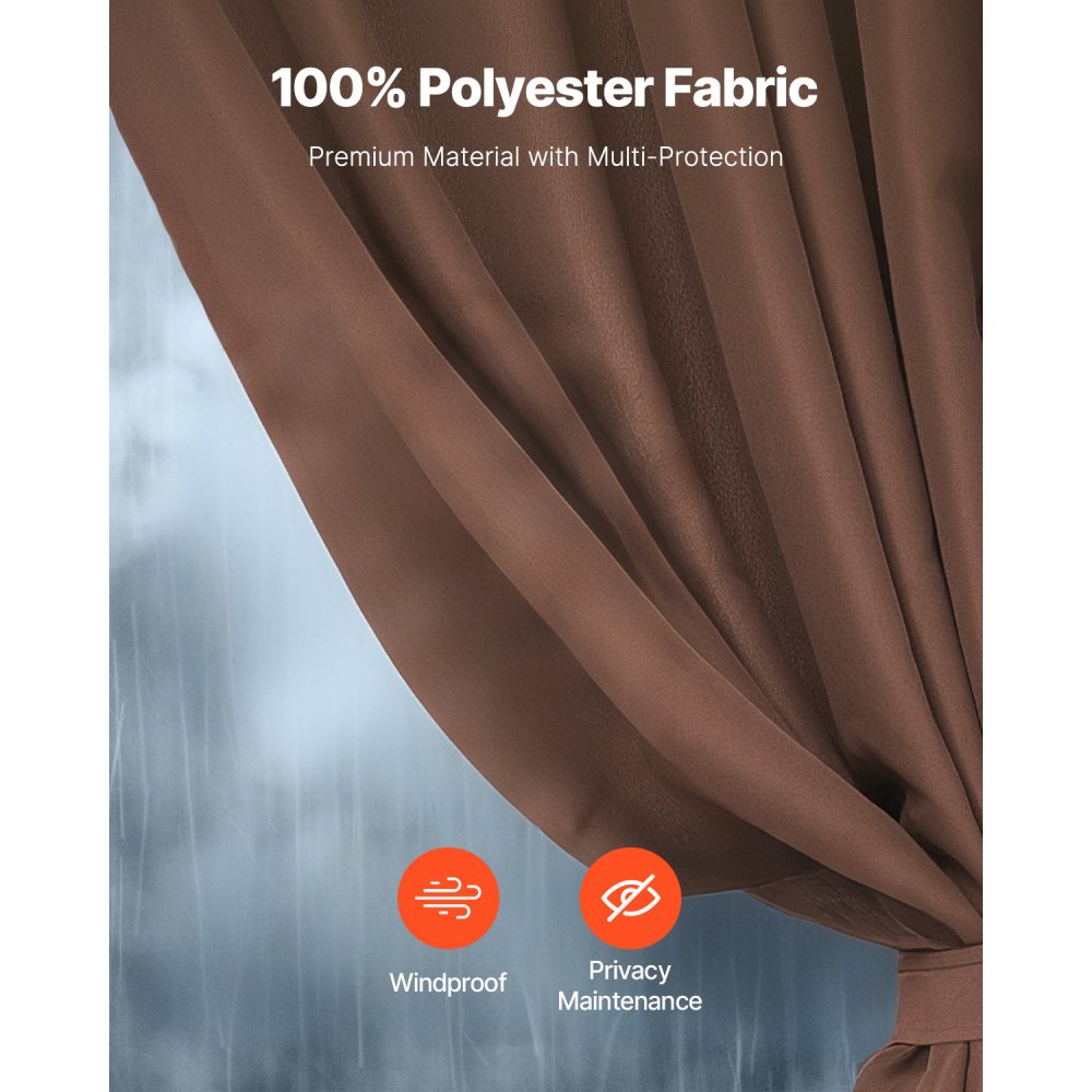 VEVOR Cortinas para Cenador para Exteriores Cortina de Cenador con Privacidad 344 x 344 x 213 cm de Poliéster 4 Paneles Laterales con Cremallera Repuesto Universal para Toldo de Patio, Color Café