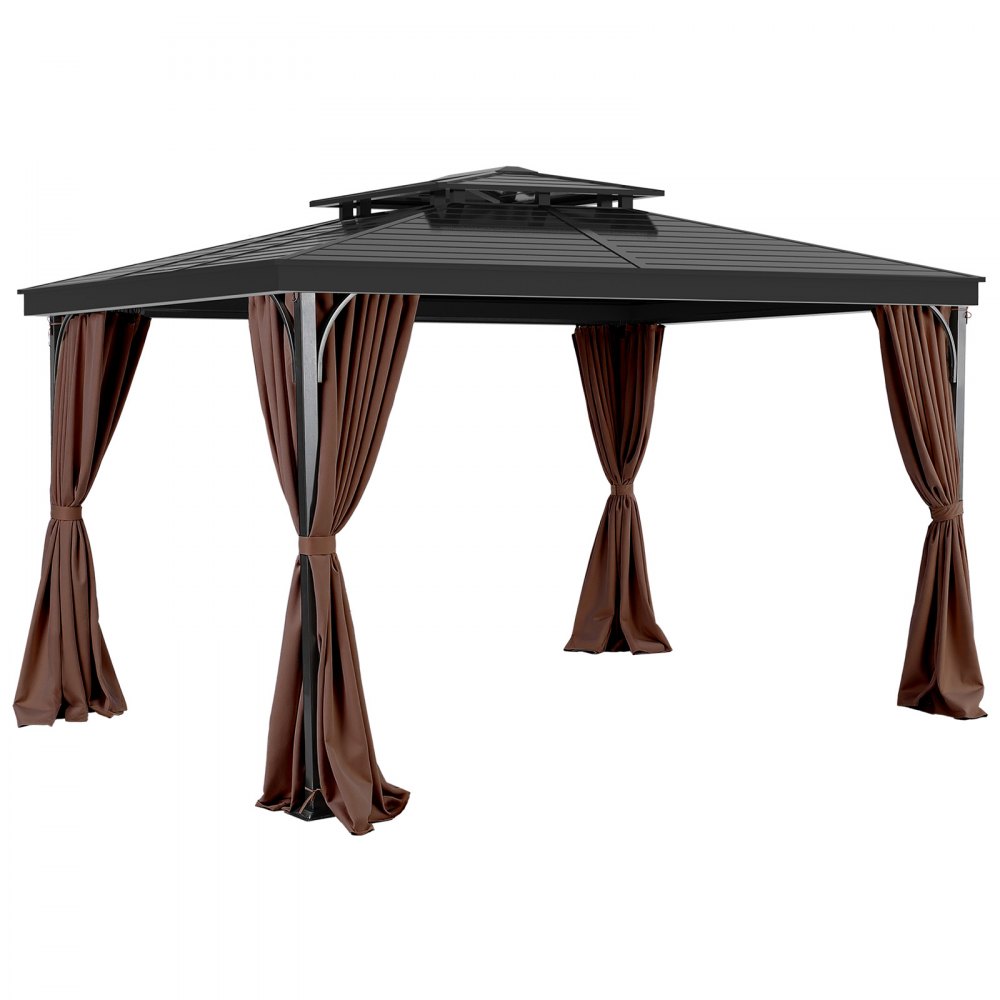 VEVOR Cortinas para Cenador para Exteriores Cortina de Cenador con Privacidad 344 x 344 x 213 cm de Poliéster 4 Paneles Laterales con Cremallera Repuesto Universal para Toldo de Patio, Color Café
