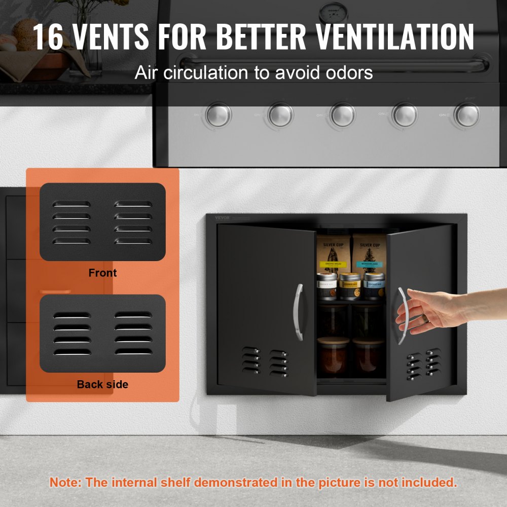 VEVOR Grill Access Door, 762 x 533 x 46 mm, Double Exterior Kitchen Door, Flush Mounted Cold Plate Door, Vertical Wall Door with Handles and Ventilation Slots, for Grill Island, Grill Station, etc.