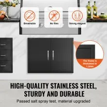 VEVOR Puerta de Acceso a Barbacoa 788 x 610 x 46 mm Puerta de Cocina Exterior Doble Puerta Empotrada de Acero Inoxidable con Manija para Isla de Barbacoa, Estación de Parrilla, Armario Exterior, Negro