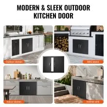 VEVOR Puerta de Acceso a Barbacoa 788 x 610 x 46 mm Puerta de Cocina Exterior Doble Puerta Empotrada de Acero Inoxidable con Manija para Isla de Barbacoa, Estación de Parrilla, Armario Exterior, Negro