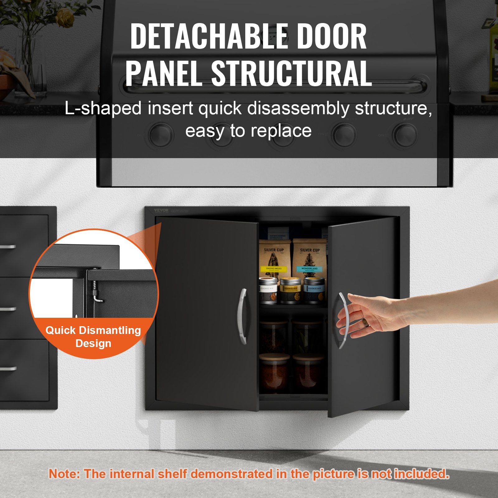 VEVOR Puerta de Acceso a Barbacoa 788 x 610 x 46 mm Puerta de Cocina Exterior Doble Puerta Empotrada de Acero Inoxidable con Manija para Isla de Barbacoa, Estación de Parrilla, Armario Exterior, Negro