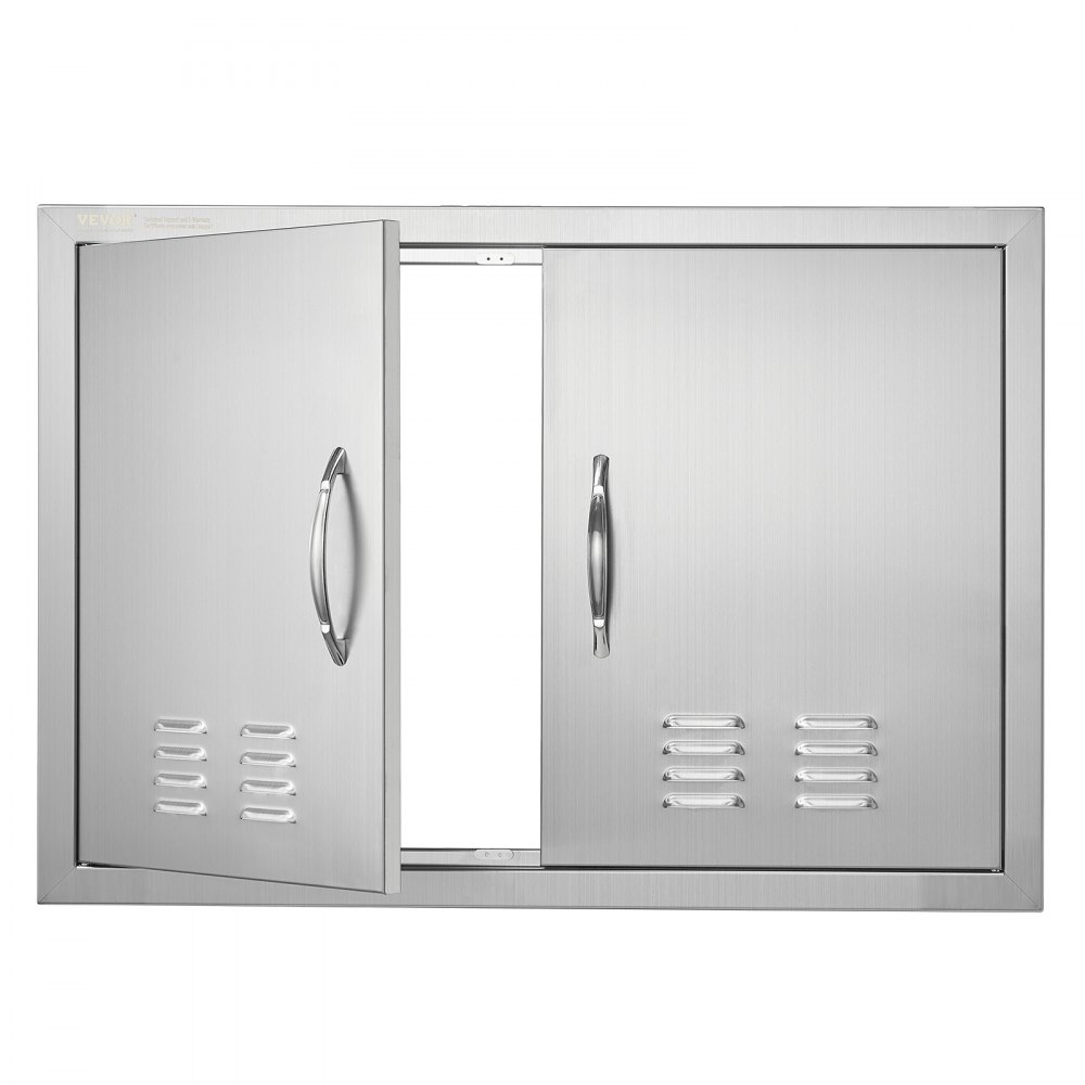 Puerta de acceso para barbacoa VEVOR de acero inoxidable con puertas dobles y manijas elegantes, con ranuras de ventilación.